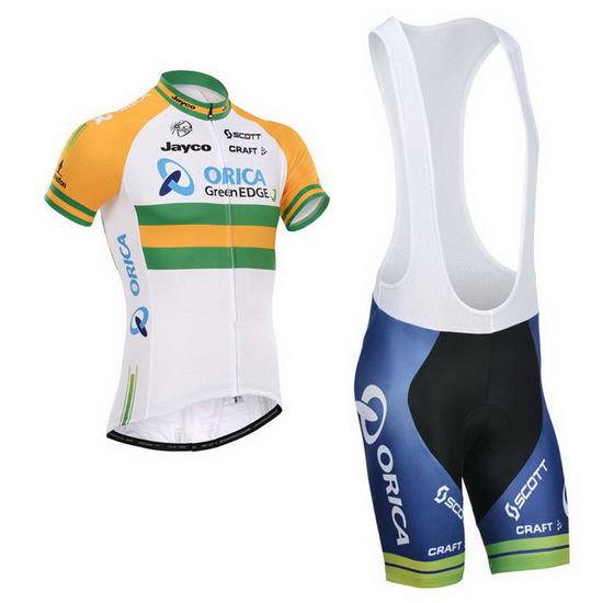 2014 Maillot GreenEDGE Tirantes Mangas Cortas Blanco Y Amarillo